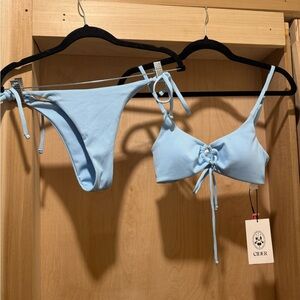Cider Light Blue Ribbed Lace-Up Bikini Set Size Medium NEW